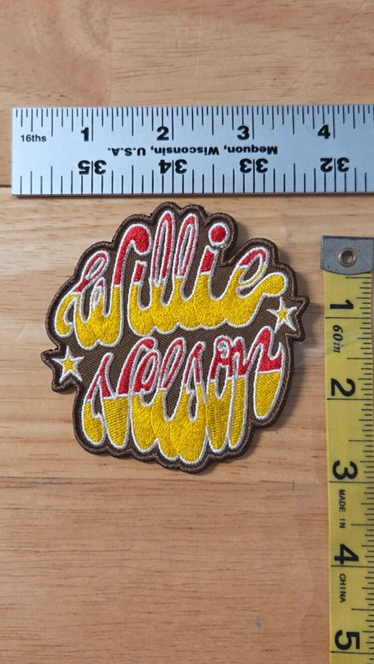 Willie Nelson Patch Emblem Brown Yellow Red Bubble Script Logo Iron On New Merch